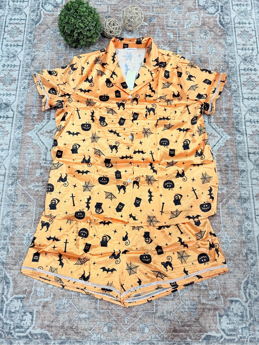 Kids Halloween Orange Short Pajama Set - Unbranded